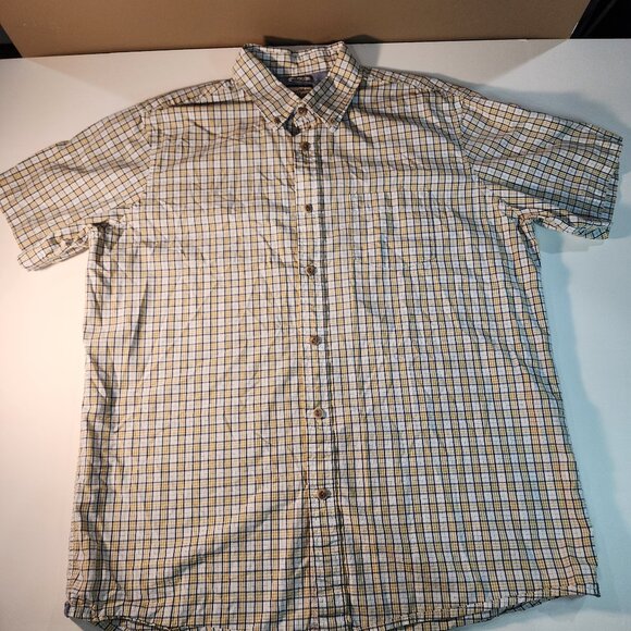 Heritage Collection by Bass Yellow/Navy Short Sleeve Button Up Collard Shirt szL - Picture 1 of 8